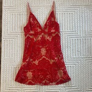 Free People Red Sequin Lace Dress